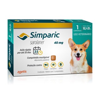 Simparic Antipulgas e Carrapatos para Cães de 10,1 a 20kg 1 Comprimido 40mg Zoetis em Oferta na Shopee