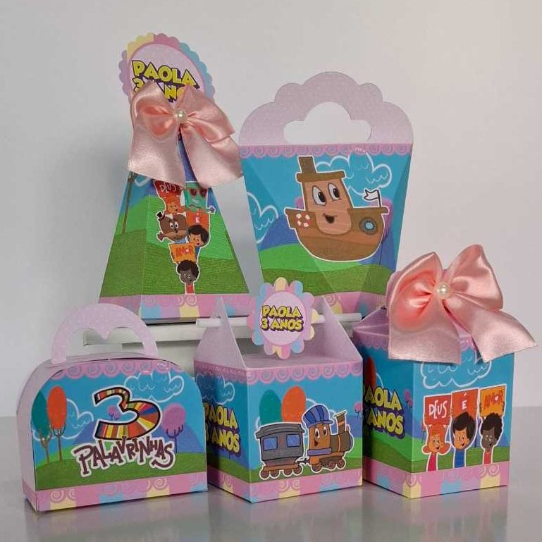 PEGUE E MONTE - KIT FESTA CAIXINHA PERSONALIZADAS LEMBRANCINHA 3 PALAVRINHAS ROSA
