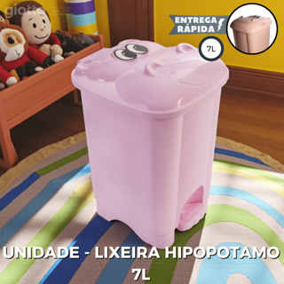 Lixeira Hipopotamo Com Pedal Infantil 7 Litros Rosa Feminino Meninas Fofinho Quarto Organização em Oferta na Shopee