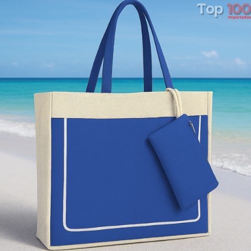 Bolsa de Praia em Lona Várias Cores Vibrantes com Nécessaire Pequena / KD-23 em Oferta na Shopee
