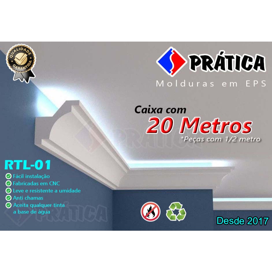 Kit Caixa 20 Metros Iluminação Indireta Fita de LED Moldura de Teto de Isopor Melhor Que Gesso