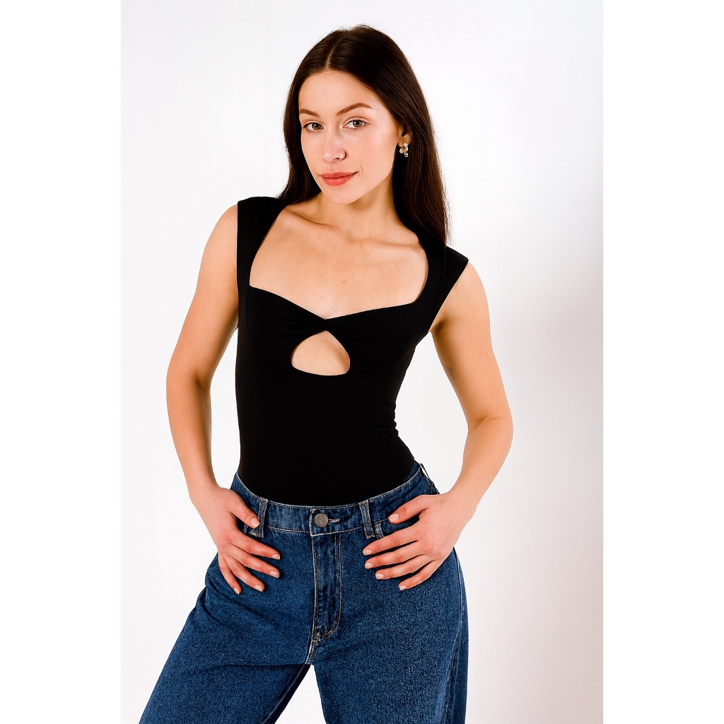 Body Feminino Nozinho Decote Quadrado Manga Curta Poliamida Dupla Recorte Pangeia Cavado