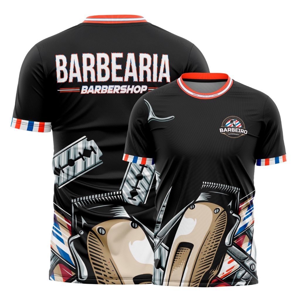 Camiseta Barbeiro Profissional Premium Sublimada Total Uniforme Barbearia Estilosa Dry Fit Premium em Oferta na Shopee