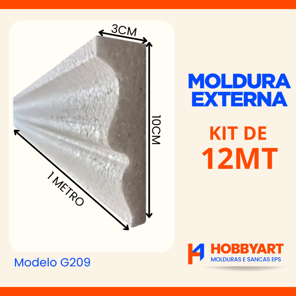 Moldura Externa Isopor Fachada com Pingadeira  Kit com 12 Mts Modelo G209 10x3  -  Molduras e Sancas em EPS