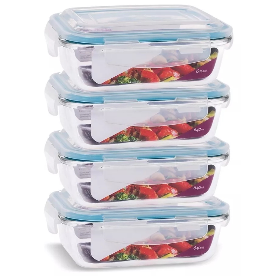 Kit Potes 640ml Vidro Hermético Marmita Mantimentos Tampa