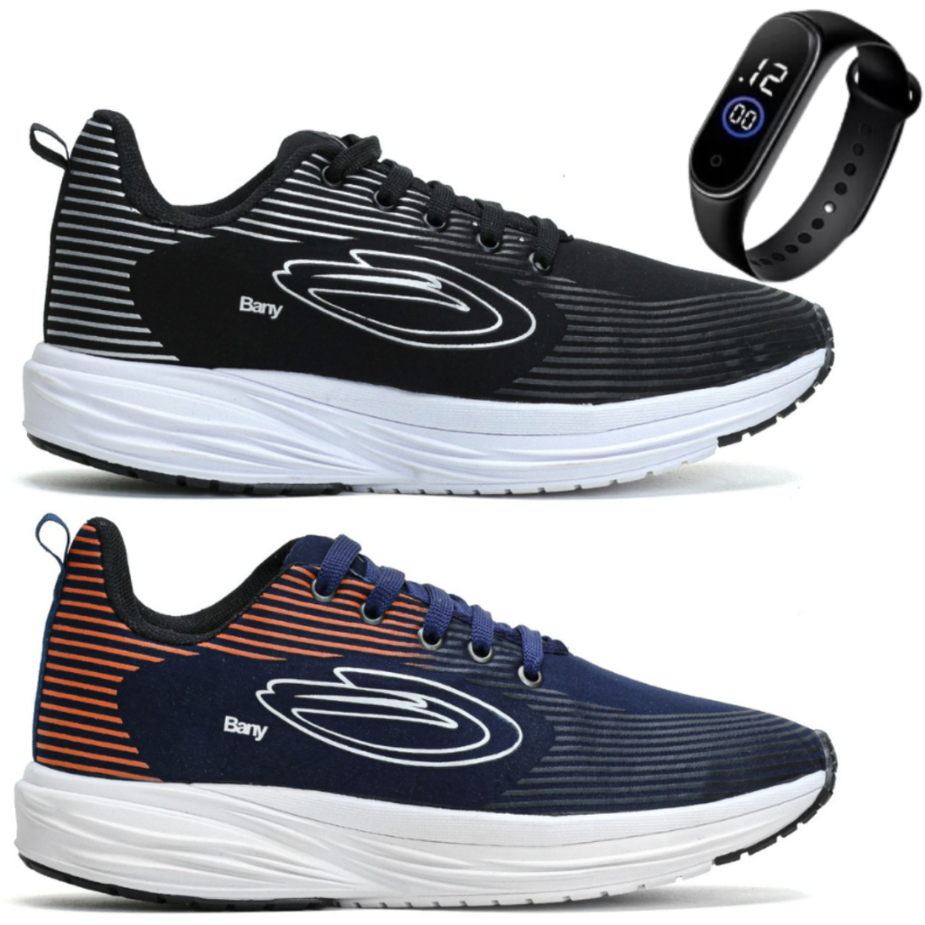 Combo 2 Pares Tênis Masculino Confortável Leve Esportivo Academia Treino Corrida + Relógio