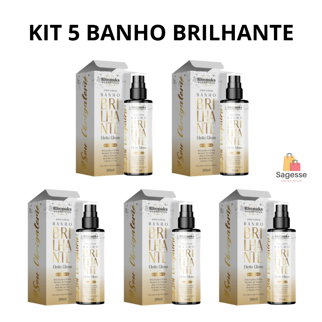 Kit 5 Spray Capilar efeito GLOSS MULTIFUNCIONAL 200ML BANHO BRILHANTE RHENUKS em Oferta na Shopee