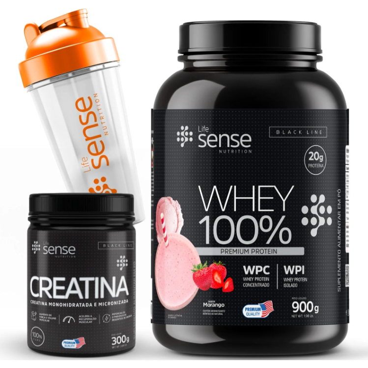 Kit Turbo Life Sense Whey 100% + Creatina 300gr + Coqueteleira