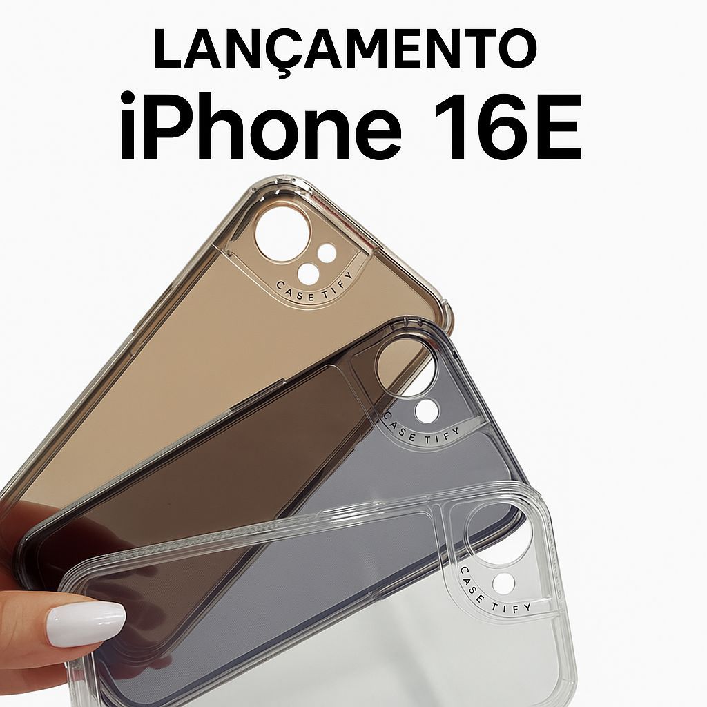 capa 16E Lançamento Exclusivo – Capinha Anti-Impacto iPhone 16E Transparente Marrom Preto