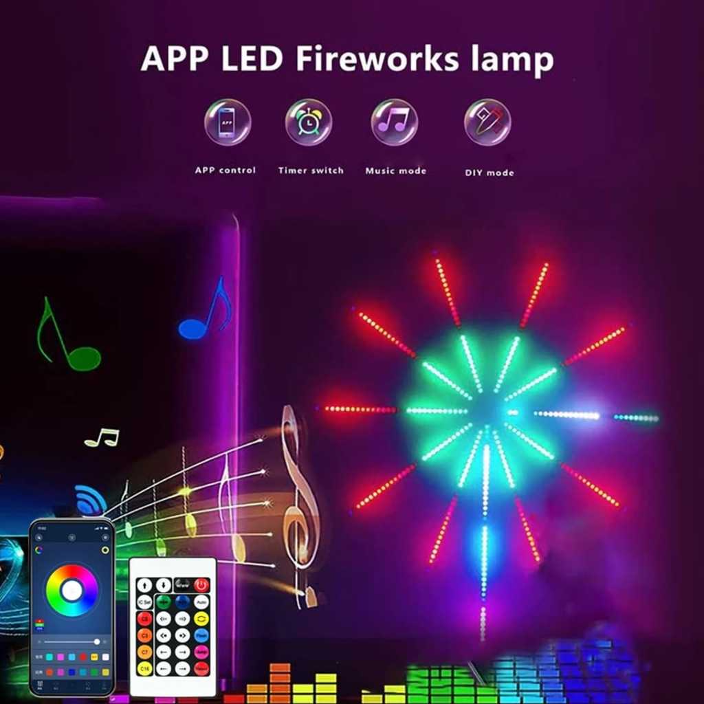 Cordão de LED RGB Tira de Fogos de Artificio, USB 5V, Controle Remoto, Decoração para Sala, Quarto 8206