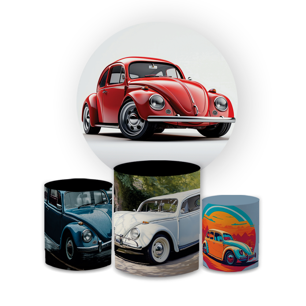 Kit Capa Painel Redondo + Trio Cilindro Carro Fusca Decoração Festa Aniversário Veste Fácil