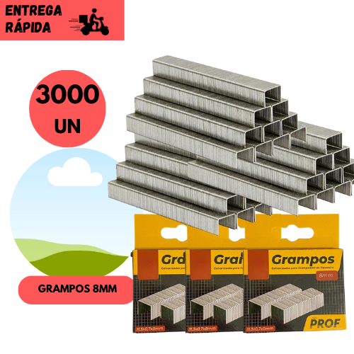 Kit 3000 Grampos 8mm para Tapeceiro Galvanizado para Estofador, Móveis e Artesanato