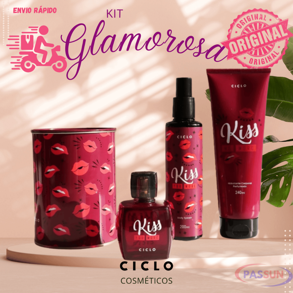 Kit Perfume Ciclo Deo Colônia Kiss You More 100ml Com Hidratante Corporal 240ml e Body Splash 200ml