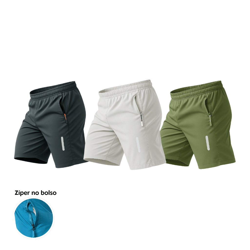 Kit 3 Bermuda Tactel Masculina Fresca Leve Corrida Praia Academia Short Masculino Academia Ziper Treino