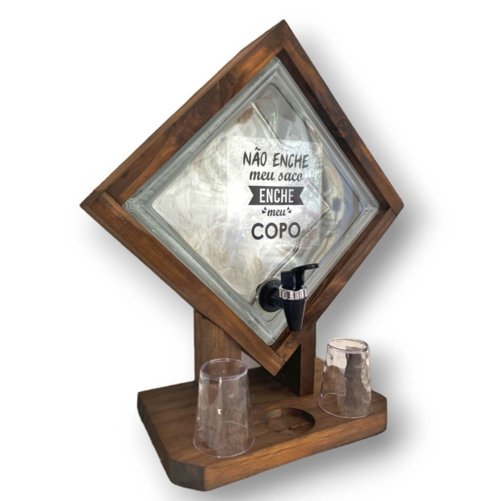 Pingometro de Tijolo de Vidro 1,5L Cachaça Madeira Artesanal