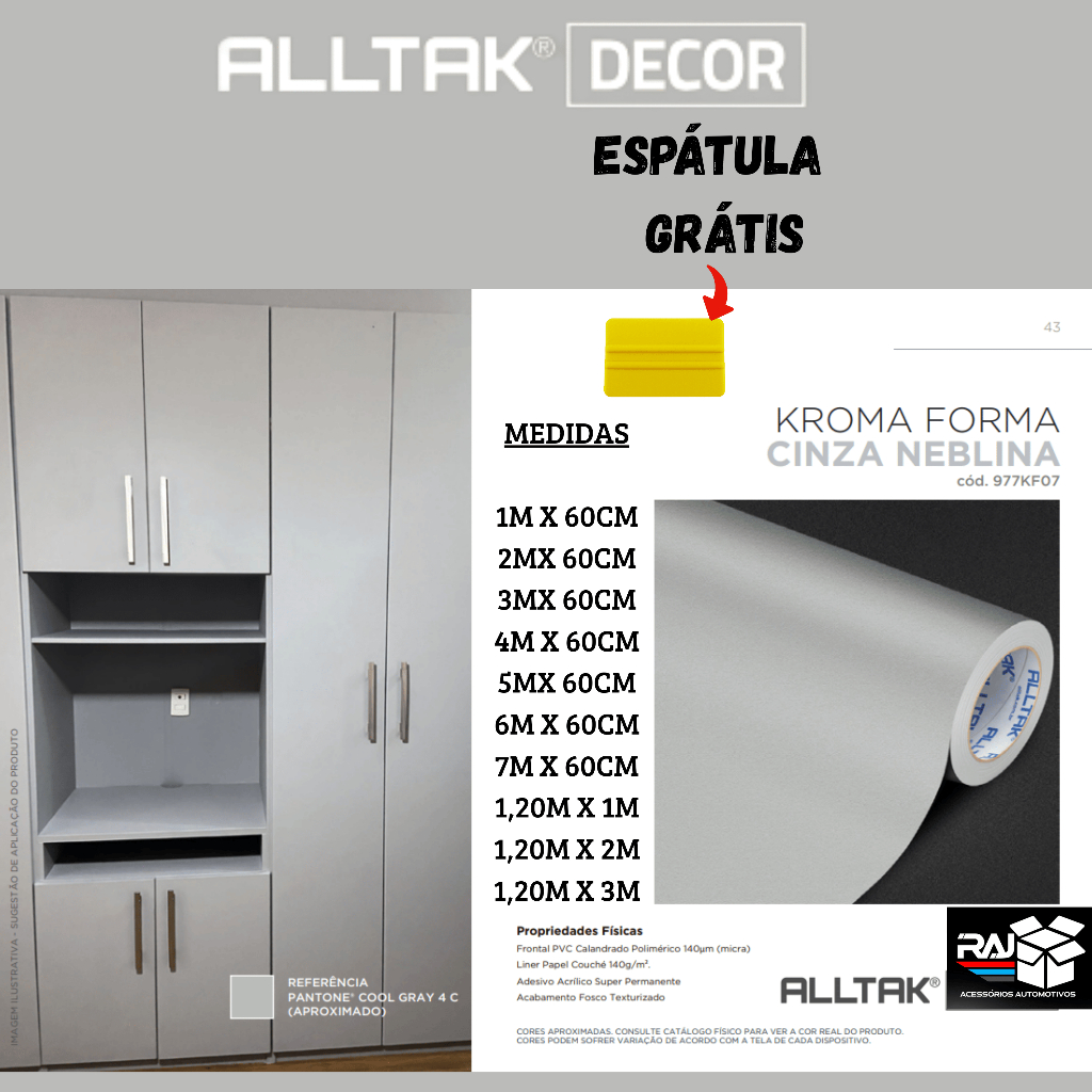 Papel de parede Adesivo Cinza Neblina kroma Alltak, vinil, móveis, parede, pia, textura, lavável