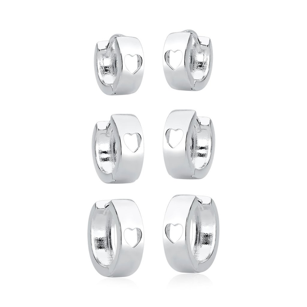 Trio Argolas de Prata 925 Click Redondo com Coração em Oferta na Shopee