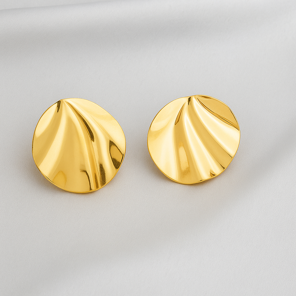 Brinco Feminino Redondo com Design Ondulado Elegante para Festa ou Presente Folheado a Ouro 18K