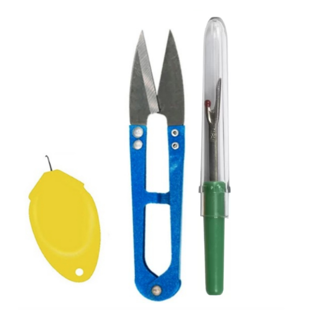 Kit 3 Peças Costura – Tesoura de Arremate, Passador de Linha e Abridor em Oferta na Shopee