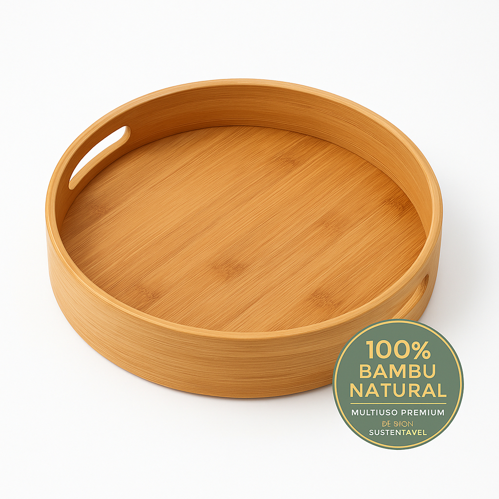 Bandeja Redonda de Bambu Tuut Multiuso | Café da Manhã, Petisqueira, Frios, Mesa Posta, Servir e Decoração 30cm em Oferta na Shopee