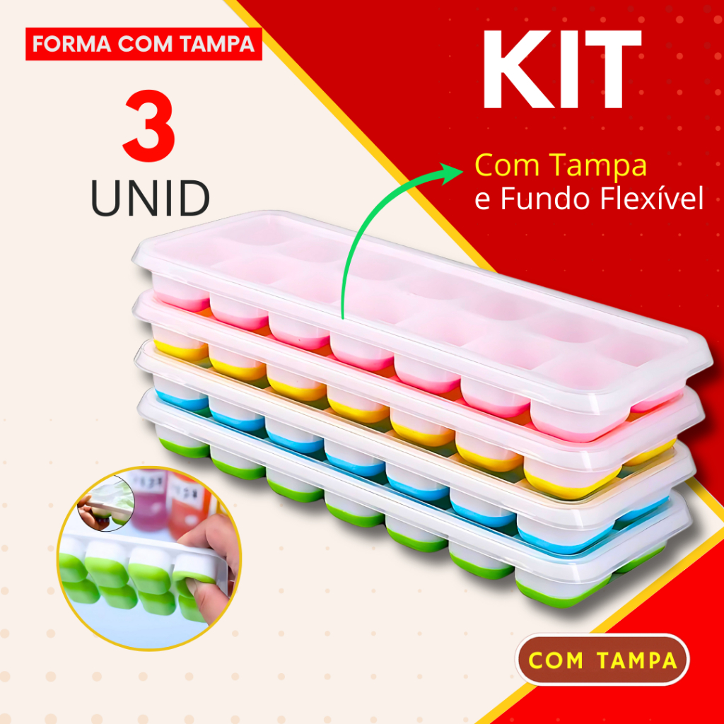 Forma de Gelo Kit 3 ou 2 Peças Fundo Flexível Silicone Forma de Gelo Silicone Cubo