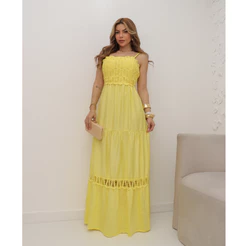 Vestido Longo Feminino Festa Linho Com Bojo de Alcinha Casamento Verão 3RD SD1602