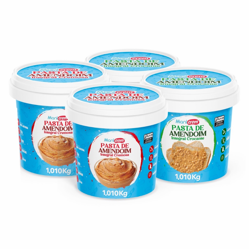 Kit 04x Manicrem Pasta De Amendoim Cremosa e Crocante 100% Amendoim - 1,01kg em Oferta na Shopee