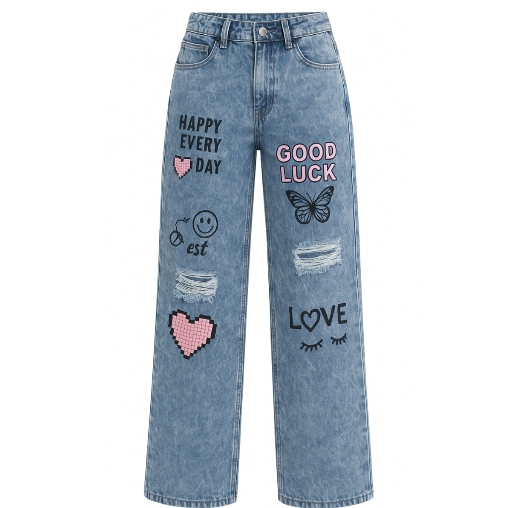 Calça Jeans  Infantil Feminina Juvenil Wide Leg Pantalona