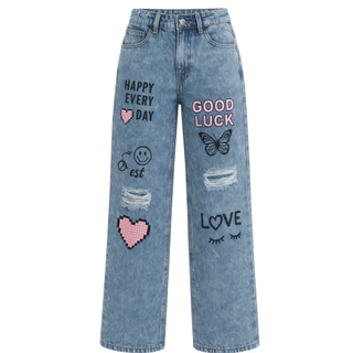 Calça Jeans Infantil Feminina Juvenil Wide Leg Pantalona