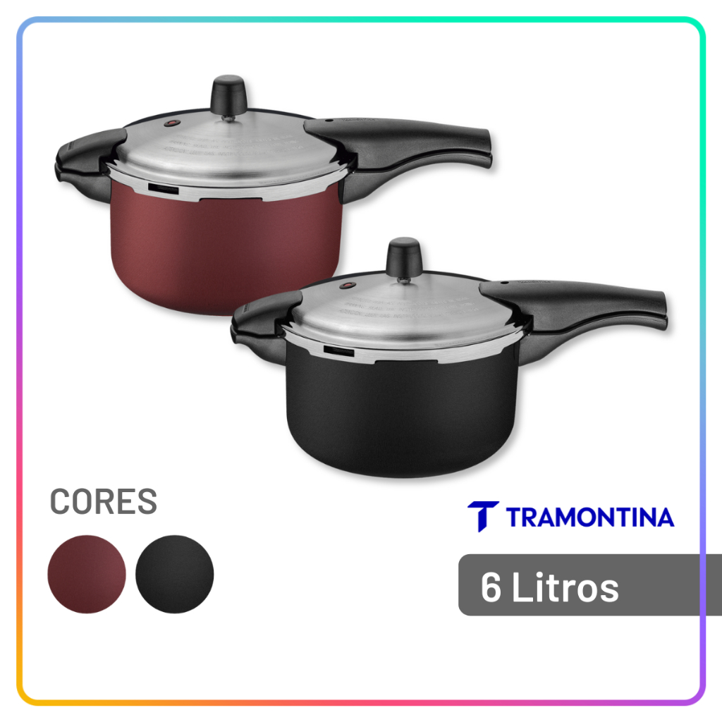Imagem Panela de Pressão Tramontina Vancouver Alumínio Antiaderente 6 Litros Preta ou Vermelha