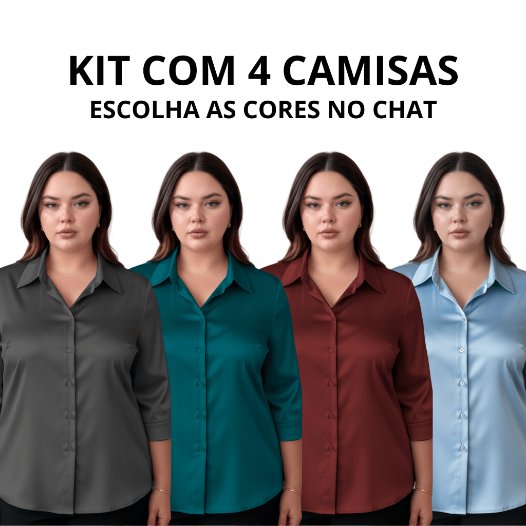 Kit 4 Camisa Social Feminina Plus Size Manga 3/4 Camisa Feminina Social Extra Grande De Microleve Com Elastano em Oferta na Shopee