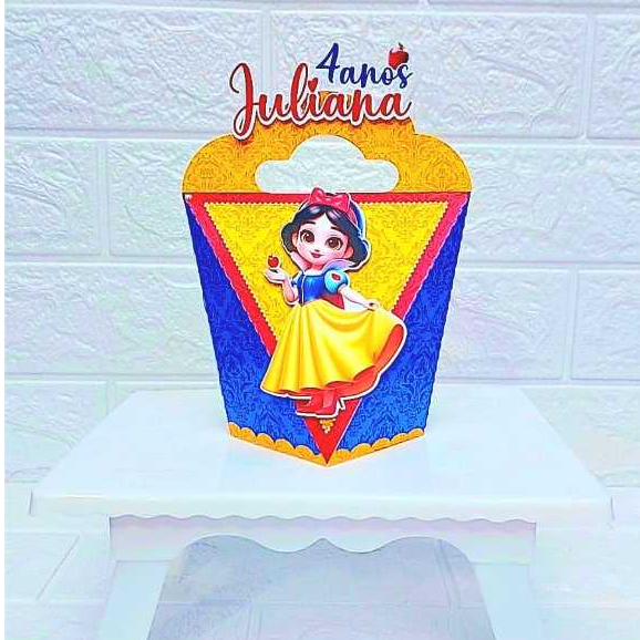 Caixa Coração com Alça 3D Branca de Neve Personalizada - Lembrancinha Festa Infantil Princesa – Caixinha Surpresa