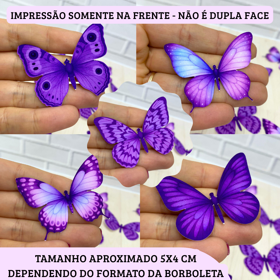 Borboletas Roxo e Lilás kit com 30, 60, 80 ou 100 unidades – Para Decoração de Bolo, Lembrancinhas e Convites, Cestas