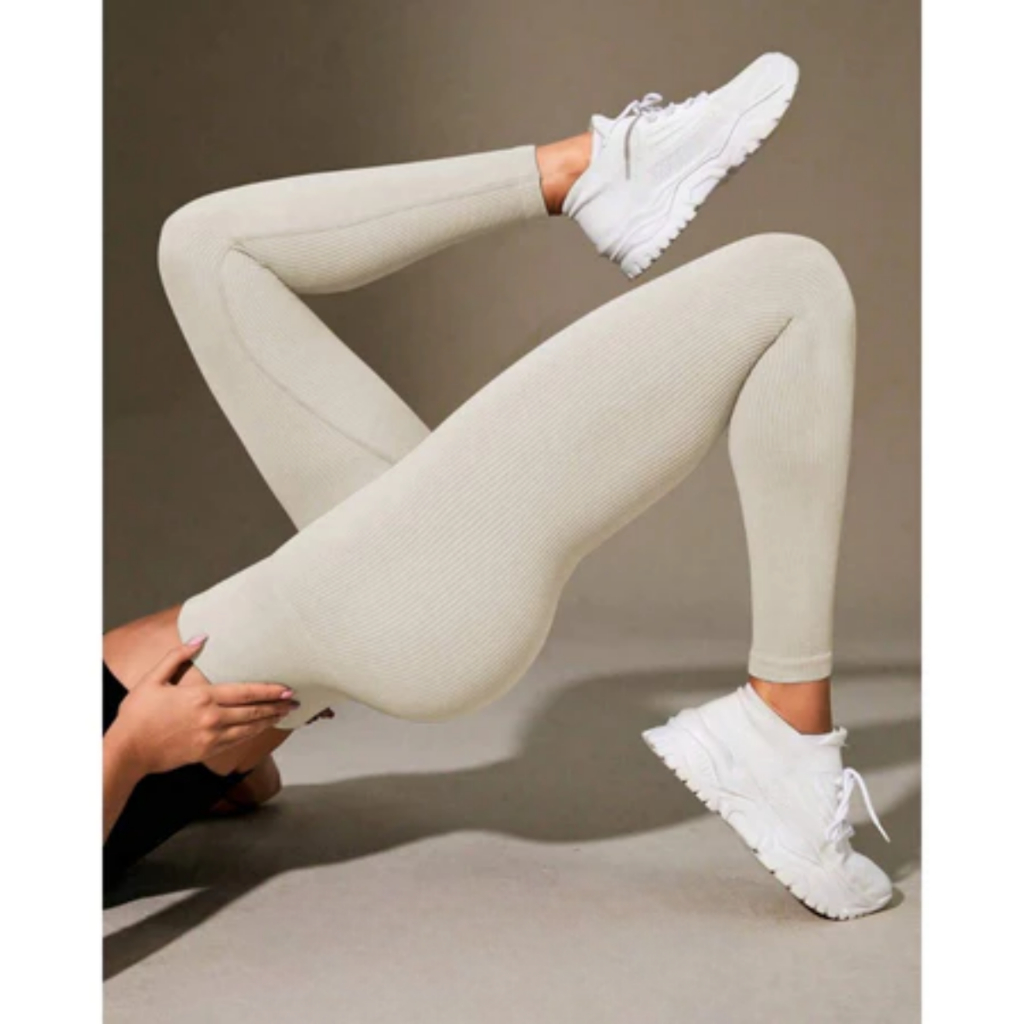 Calça Legging Canelada de Cintura Alta Sem Costura para Academia Feminina, Elástica, Esportiva e Fitness