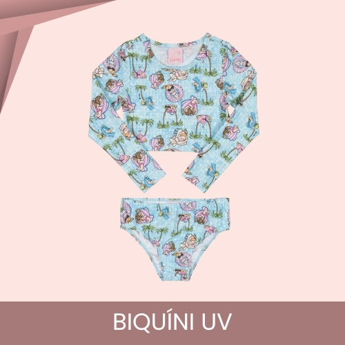 Biquini Cropped Infantil com Proteção UV Azul Piscina Quimby Conforto