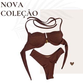 Biquíni Feminino meia Com Bojo Calcinha Asa Delta Fio Duplo Com Amarração Lateral Tecido caribe em Oferta na Shopee