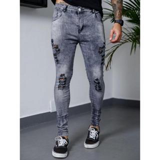 calça jeans masculina jogador cinza rasgada em Oferta na Shopee