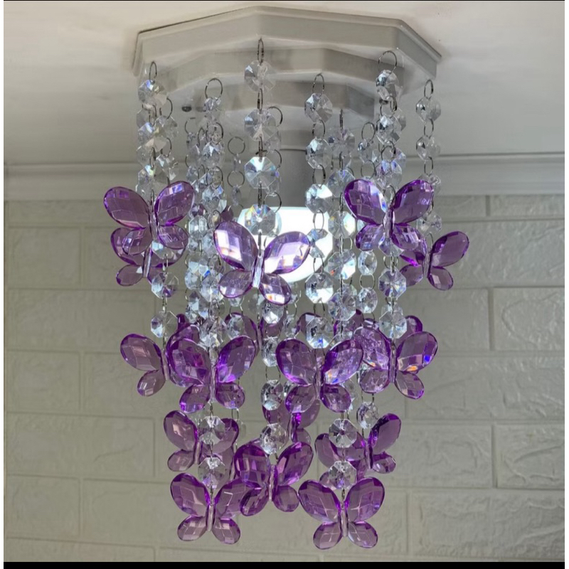 lustre borboletas 🦋 octagonal  lilás cristais acrílico