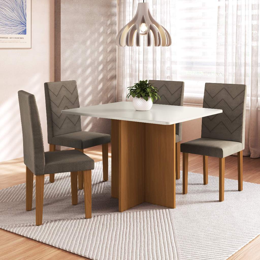 Conjunto Sala de Jantar Fidelitá Itália 110cm Com 4 Cadeiras Freijó/Off-White Assento Cacau em Oferta na Shopee