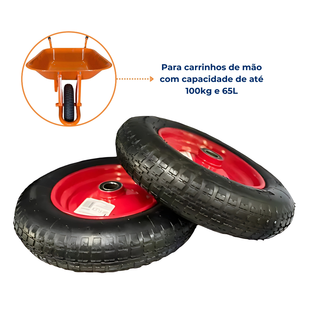 Kit de 2 Pneus Completo Para Carrinho de Mão Carriola 3,25x8 Polegadas Até 100kg Lotus Flex