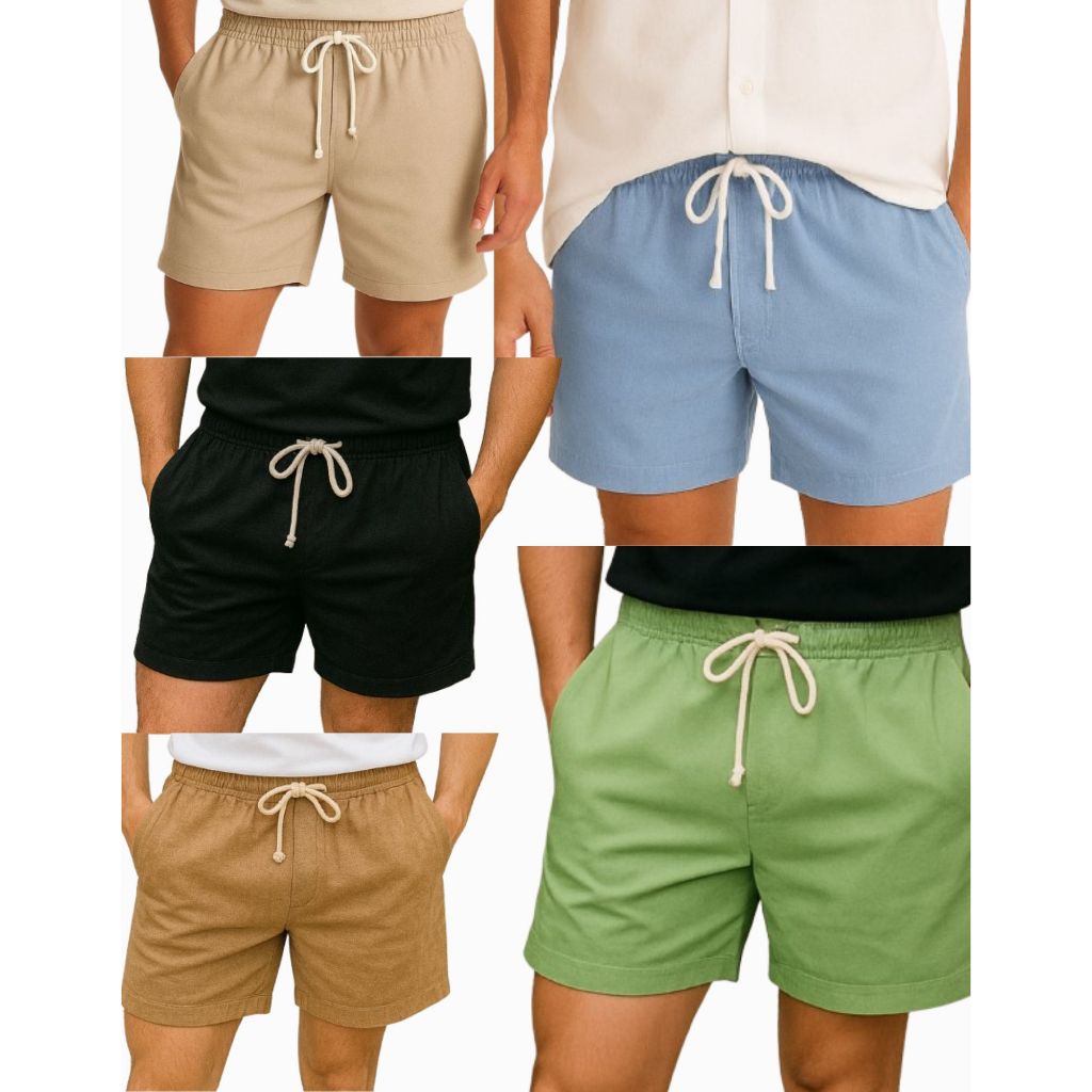 Kit 5 Short Linho Masculino Casual Chino Social Leve Respirável