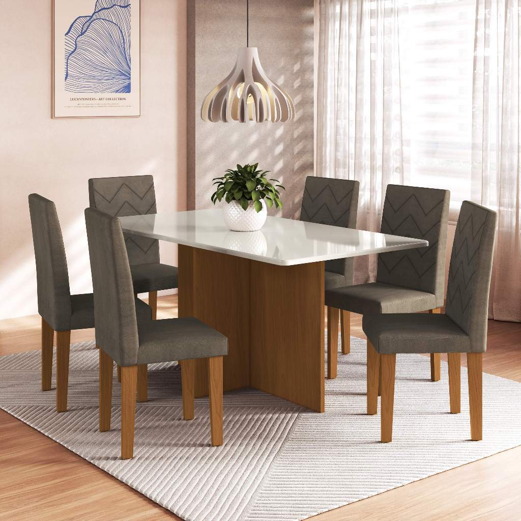 Conjunto Sala De Jantar Fidelitá Itália 170cm Com 6 Cadeiras Freijó/Off-White Assento Cacau em Oferta na Shopee