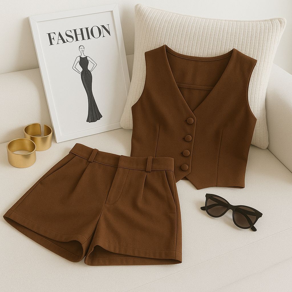 Conjunto Feminino Alfaiataria Social - Colete e Short Elegante Moda Chic em Oferta na Shopee