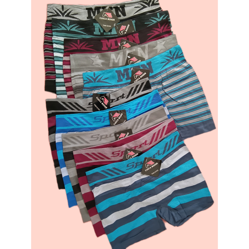 Kit com até 10 Cuecas Boxer Men/Sport Microfibra Adulto listrada – sem costura .