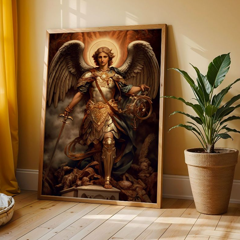 Quadro Decorativo Grande Religioso São Miguel Arcanjo Protetor 70x50