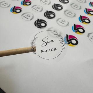 ADESIVO PERSONALIZADO REDONDO - TRANSPARENTE - 100 un em Oferta na Shopee