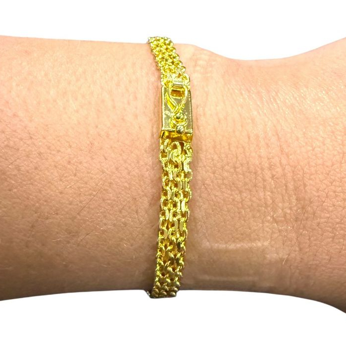 Pulseira Tripla Masculina Banhada a Ouro 18K – Corrente Grossa Premium com Fecho de Gaveta 21cm