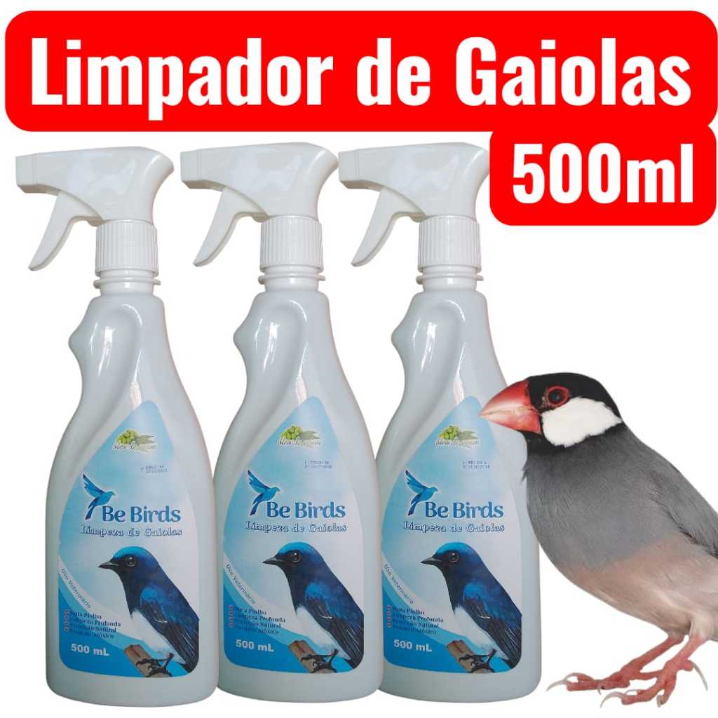 Kit 3 Unidades Limpador de Gaiolas Spray Para Pássaros - Com óleo de Neem - 500ml