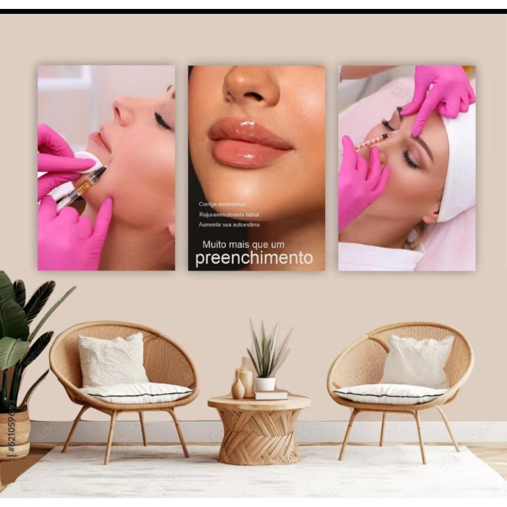 QUADRO 3 PEÇAS MULHER  HARMONIZAÇAO FACIAL BOTOX PREENCHIMENTO LABIAL DECORAÇAO CLINICA ESTETICA