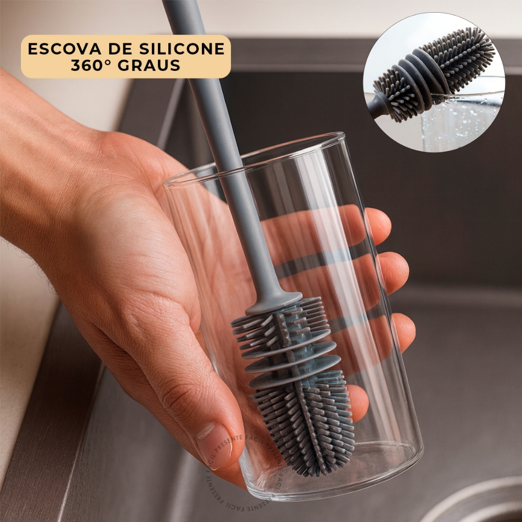 Escova De Silicone Lavar Garrafa Mamadeira Copo Taça Ou Banheiro Casa Cozinha Limpeza Multiuso Cabo em Oferta na Shopee